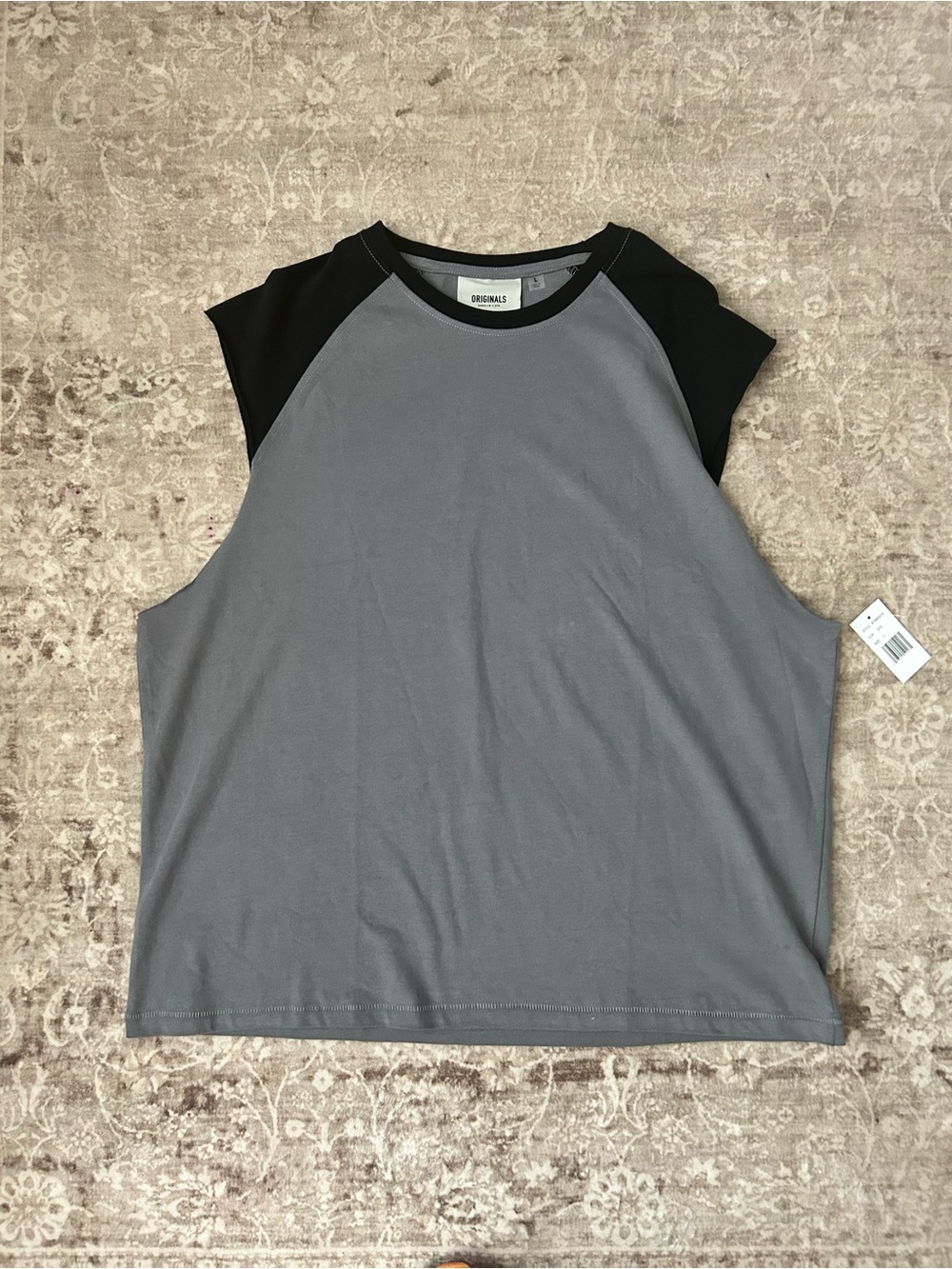 Originals Brooklyn Cloth Gray Muscle Tee with Black Raglan Shoulders